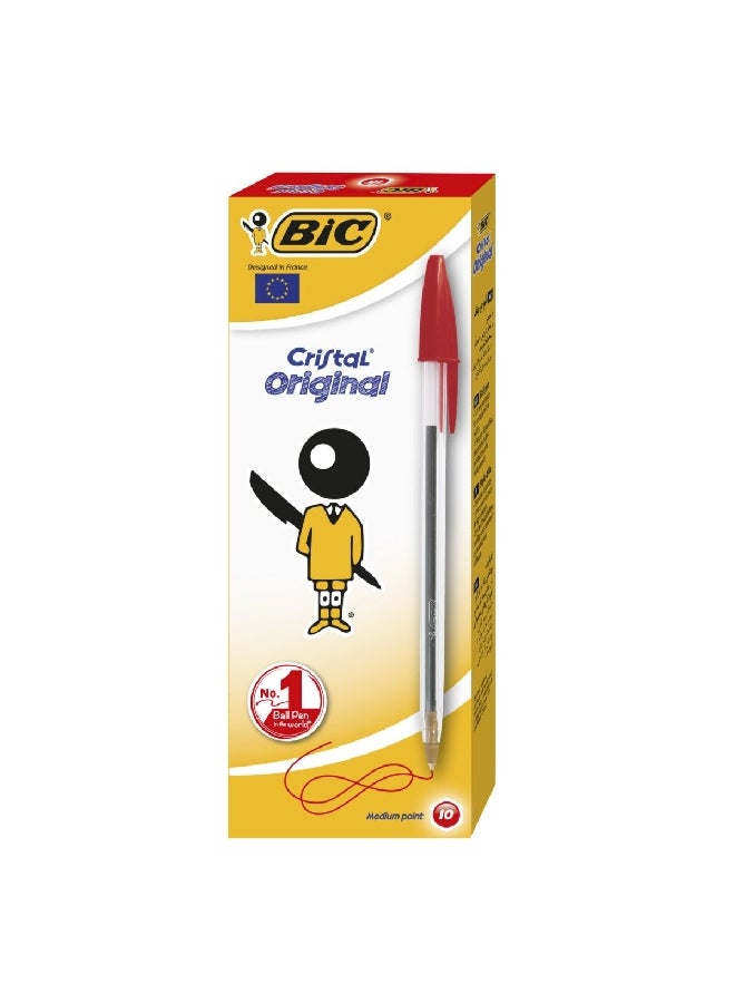 Bic 10-Piece Cristal Original Bright Medium Point Ball Pen Red 1 mm 134083 - Image 1